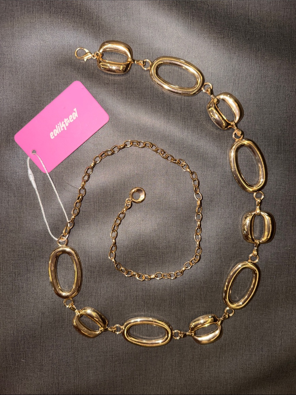 Edikted Gold Oval Link Waist Chain Belt with Pink Tag